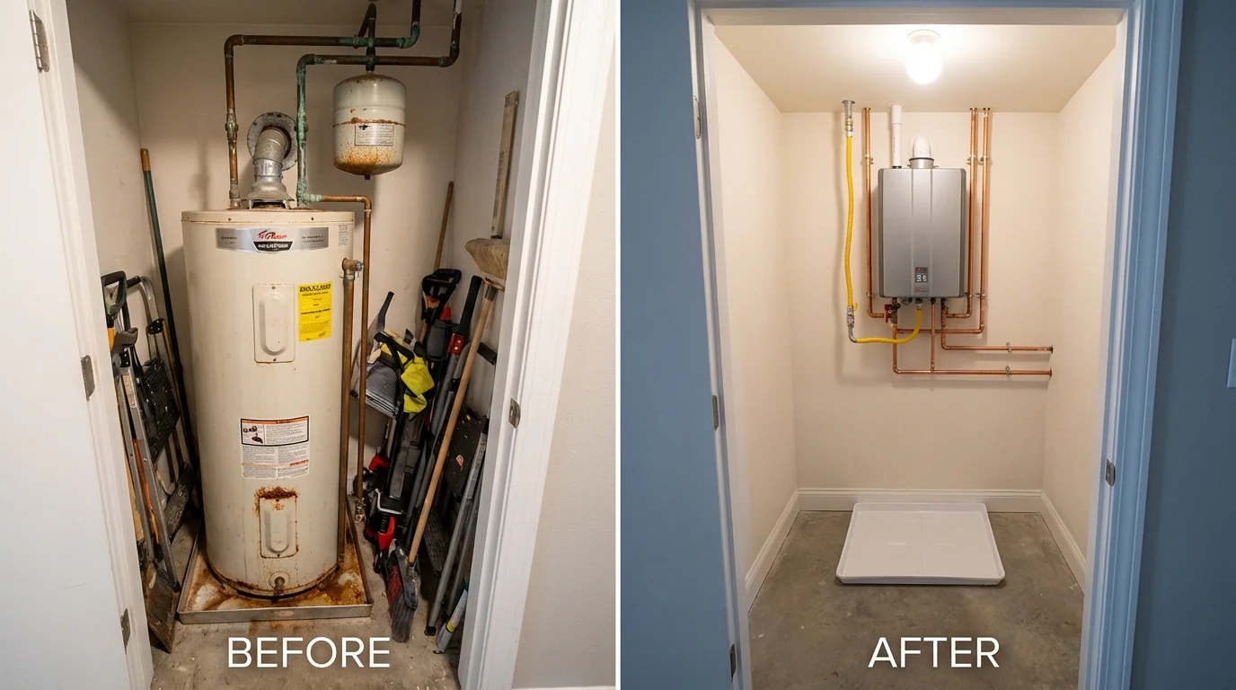 Tank water heater versus wall-mounted tankless unit comparison for Minerva, OH homeowners